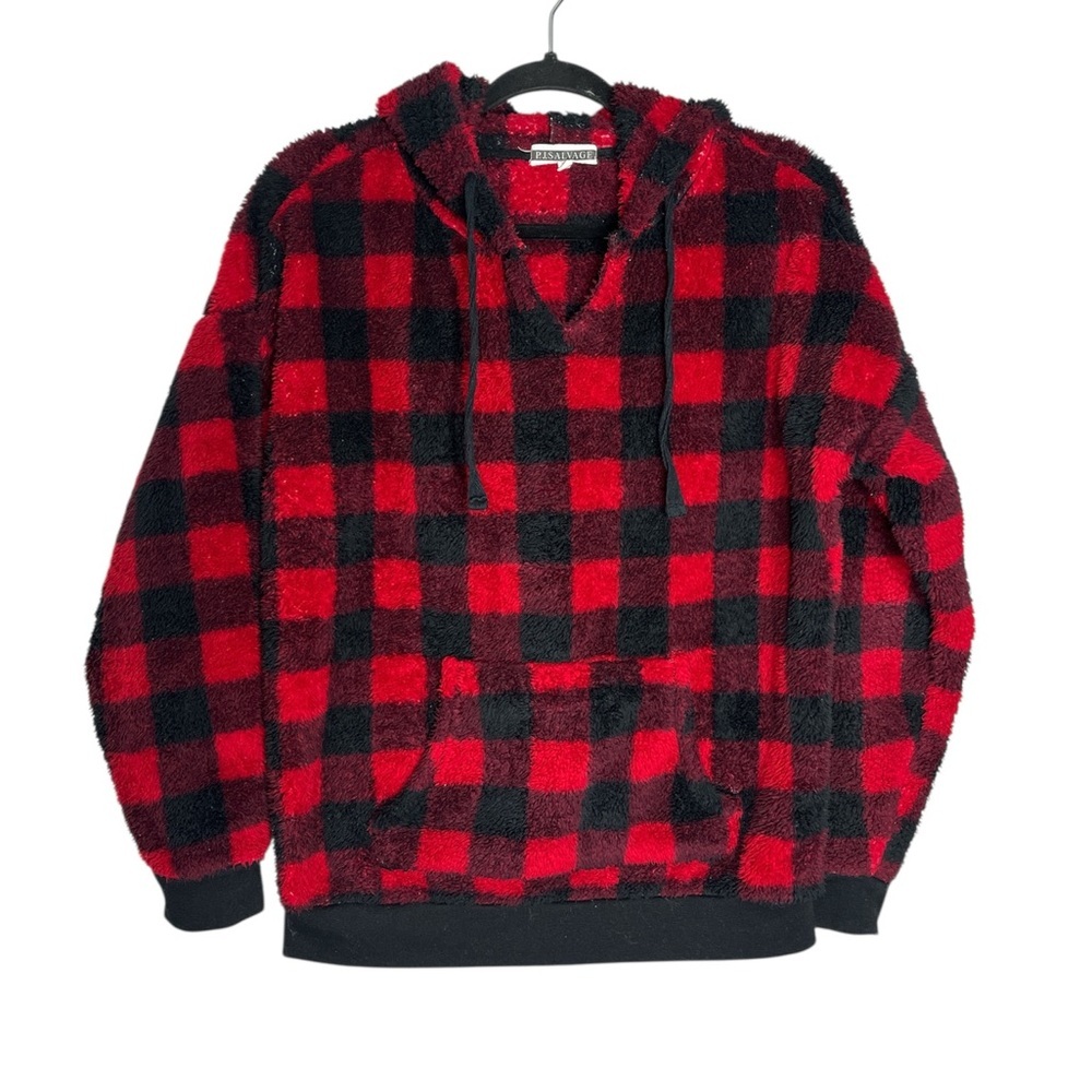 PJ Salvage Fleece Buffalo Plaid Hoodie, size XS